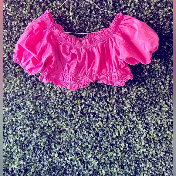 Zara Barbie Pink Off Shoulder Crop Top - Picture 2 of 2